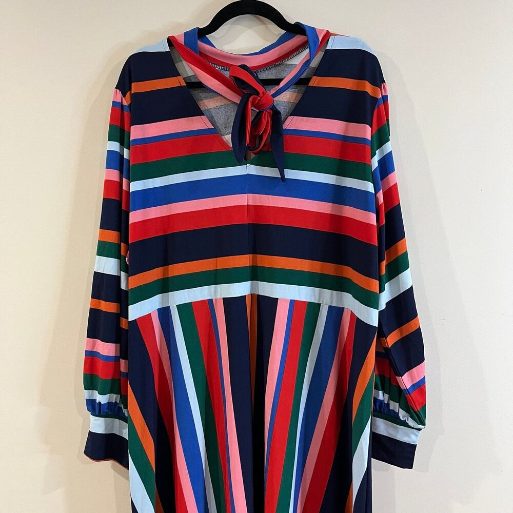 ELOQUII A-Line Puff Sleeve Dress Midi Rainbow Stripe size 24 NWTs - Picture 6 of 8